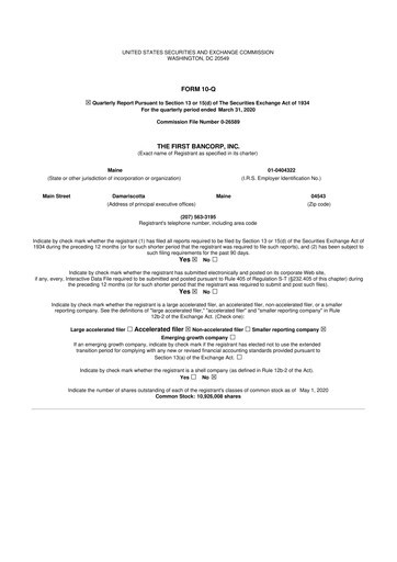 Thumbnail First Bancorp 10-Q Quarterly Report FY2020 