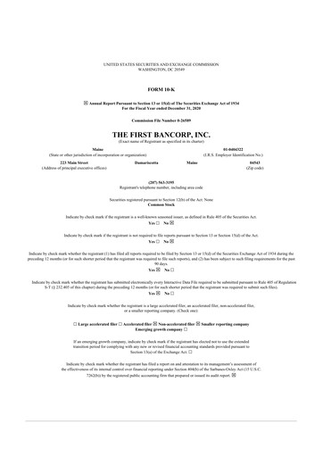 Miniature First Bancorp 10-K Rapport annuel 2020