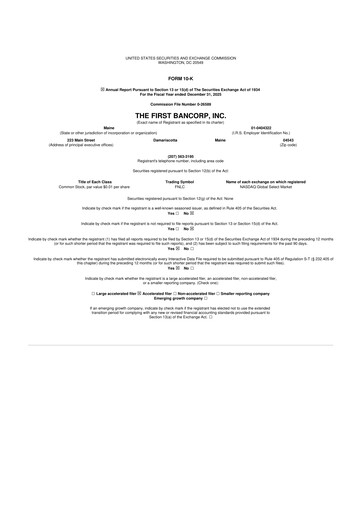 Thumbnail First Bancorp 10-K Annual Report 2025