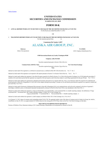 Thumbnail Alaska Airlines
 10-K Annual Report 2012