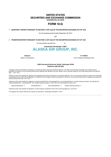 Thumbnail Alaska Airlines
 10-Q Quarterly Report FY2014 