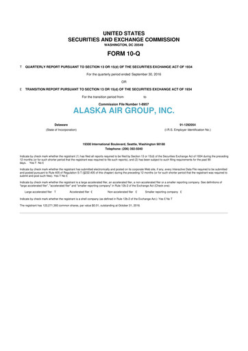 Thumbnail Alaska Airlines
 10-Q Quarterly Report FY2016 