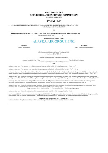 Thumbnail Alaska Airlines
 10-K Annual Report 2016