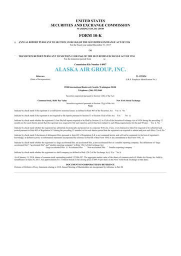 Thumbnail Alaska Airlines
 10-K Annual Report 2017