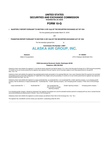 Thumbnail Alaska Airlines
 10-Q Quarterly Report FY2018 