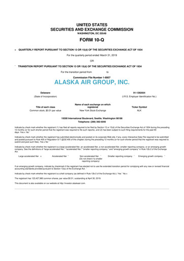 Thumbnail Alaska Airlines
 10-Q Quarterly Report FY2019 