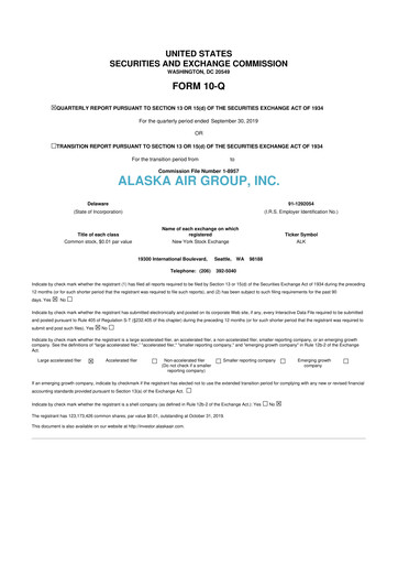 Thumbnail Alaska Airlines
 10-Q Quarterly Report FY2019 