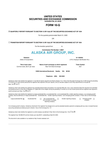 Thumbnail Alaska Airlines
 10-Q Quarterly Report FY2020 