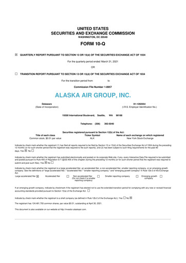 Thumbnail Alaska Airlines
 10-Q Quarterly Report FY2021 