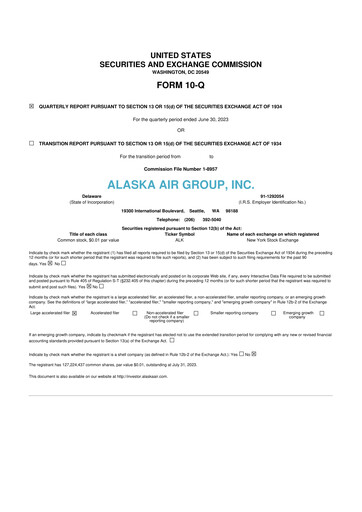 Thumbnail Alaska Airlines
 10-Q Quarterly Report FY2023 