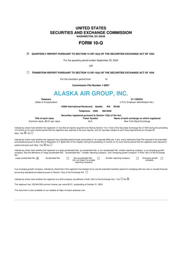 Thumbnail Alaska Airlines
 10-Q Quarterly Report FY2024 