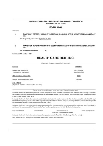 Thumbnail Welltower
 10-Q Quarterly Report FY 