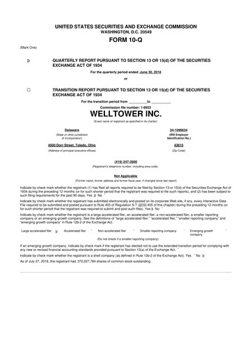 Thumbnail Welltower
 10-Q Quarterly Report FY2018 