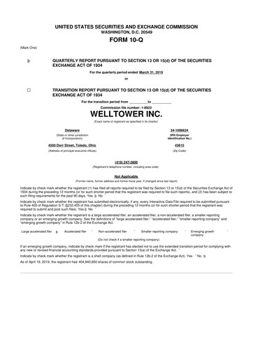 Thumbnail Welltower
 10-Q Quarterly Report FY2019 
