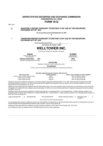 Thumbnail Welltower
 10-Q Quarterly Report FY2020 
