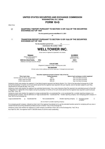 Thumbnail Welltower
 10-Q Quarterly Report FY2021 