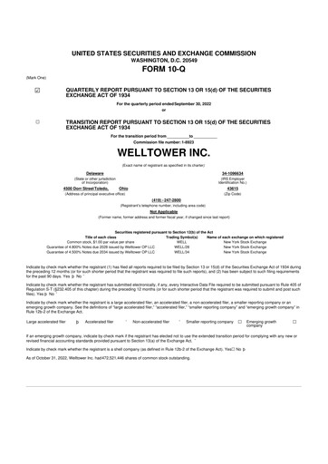 Thumbnail Welltower
 10-Q Quarterly Report FY2022 