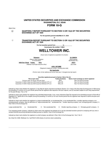 Thumbnail Welltower
 10-Q Quarterly Report FY 