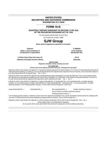 Thumbnail SJW Group
 10-Q Quarterly Report FY2018 