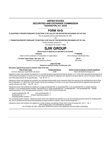 Thumbnail SJW Group
 10-Q Quarterly Report FY2021 