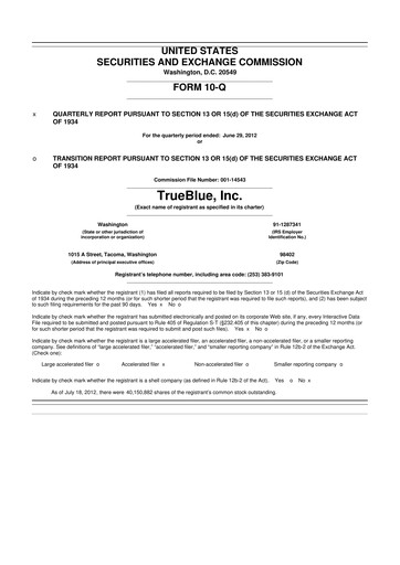 Thumbnail TrueBlue 10-Q Quarterly Report FY 