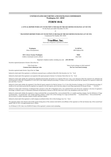 Thumbnail TrueBlue 10-K Annual Report 2012