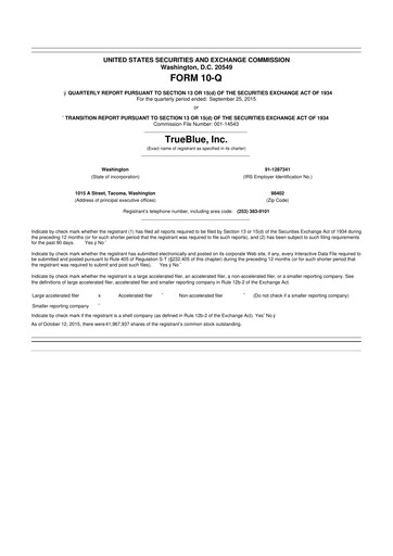 Thumbnail TrueBlue 10-Q Quarterly Report FY2015 