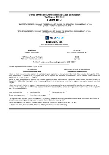 Thumbnail TrueBlue 10-Q Quarterly Report FY2018 