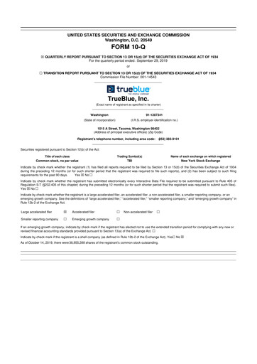 Thumbnail TrueBlue 10-Q Quarterly Report FY2019 