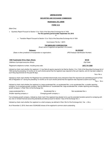 Thumbnail Middleby 10-Q Quarterly Report FY2018 