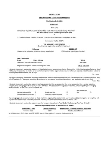 Thumbnail Middleby 10-Q Quarterly Report FY2019 