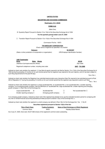 Thumbnail Middleby 10-Q Quarterly Report FY2020 