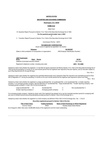 Thumbnail Middleby 10-Q Quarterly Report FY2022 