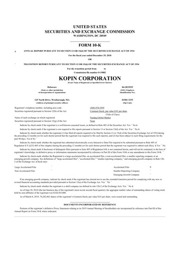 Thumbnail Kopin Corporation
 10-K Annual Report 2018