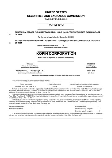 Thumbnail Kopin Corporation
 10-Q Quarterly Report FY2019 