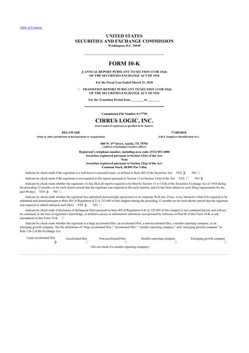 Thumbnail Cirrus Logic
 10-K Annual Report 2018