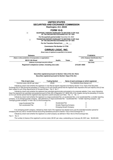 Thumbnail Cirrus Logic
 10-Q Quarterly Report FY2021 