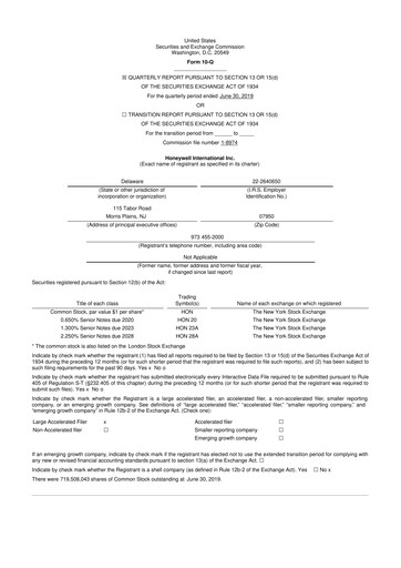 Thumbnail Honeywell 10-Q Quarterly Report FY2019 