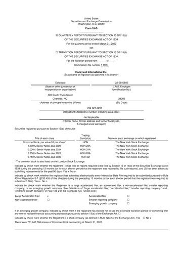 Thumbnail Honeywell 10-Q Quarterly Report FY2020 