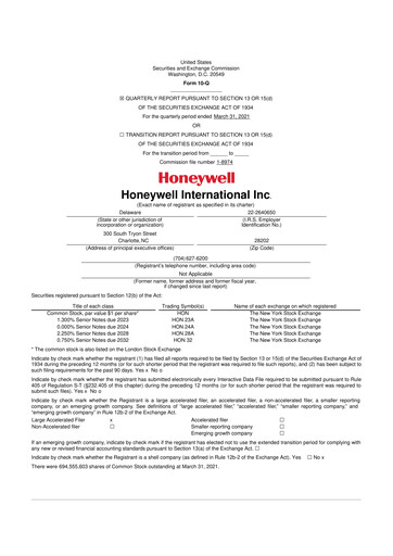 Thumbnail Honeywell 10-Q Quarterly Report FY2021 