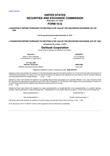 Thumbnail Oshkosh Corporation
 10-Q Quarterly Report FY2013 