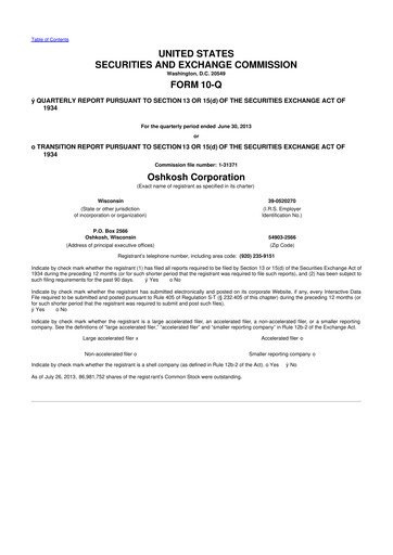Thumbnail Oshkosh Corporation
 10-Q Quarterly Report FY2013 