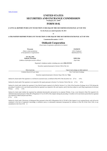 Thumbnail Oshkosh Corporation
 10-K Annual Report 2013