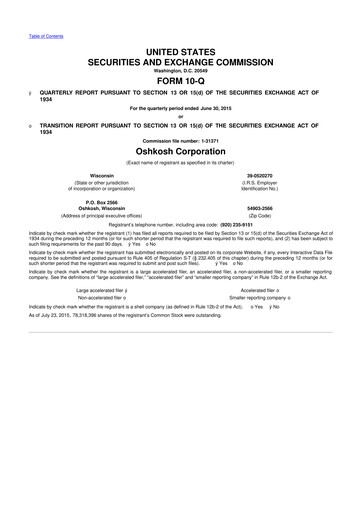 Thumbnail Oshkosh Corporation
 10-Q Quarterly Report FY2015 