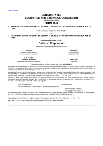 Thumbnail Oshkosh Corporation
 10-Q Quarterly Report FY2018 