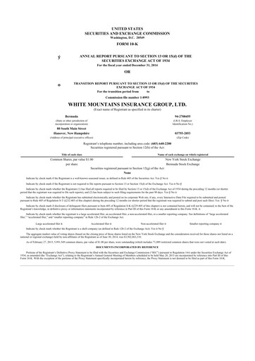 Thumbnail White Mountains Insurance Group 10-K Annual Report 2014