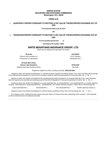 Vorschaubild White Mountains Insurance Group 10-Q Quartalsbericht 2015 