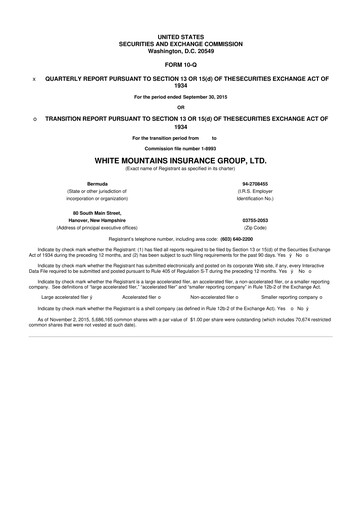 Vorschaubild White Mountains Insurance Group 10-Q Quartalsbericht 2015 