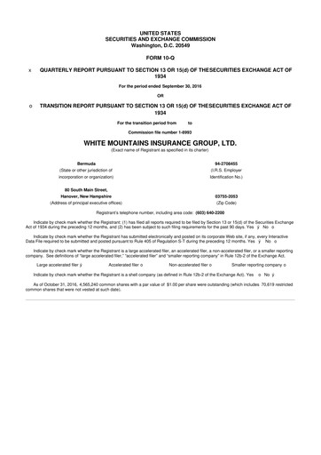 Vorschaubild White Mountains Insurance Group 10-Q Quartalsbericht 2016 