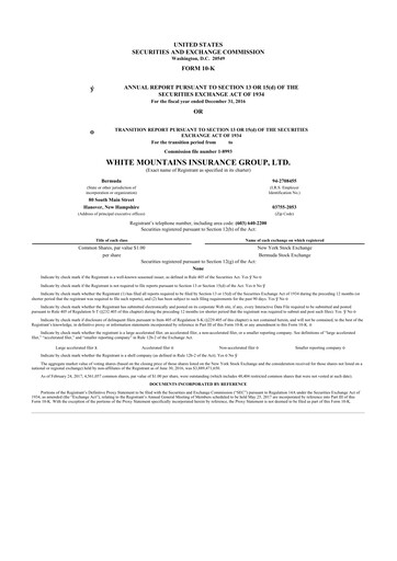 Thumbnail White Mountains Insurance Group 10-K Annual Report 2016